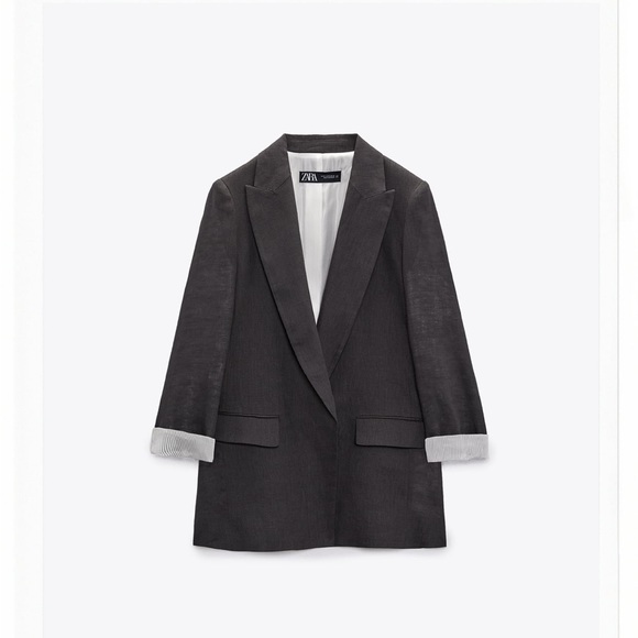 ZARA Linen Blazer with Printed Sleeves XS - Picture 1 of 15
